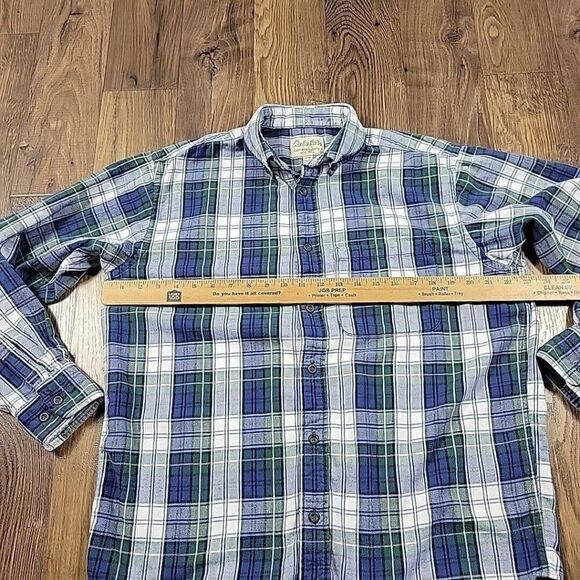 Cabelas Shirt Mens Medium Long Sleeve Button Front Pocket Outdoors Plaid FLAW - Picture 5 of 8